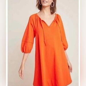 Anthropologie Orange Puff Sleeve Sundress